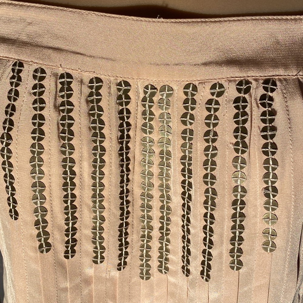 TIBI - silk pocketed, pleated romper: rose gold, square neck, button closure - 4 - Picture 11 of 16